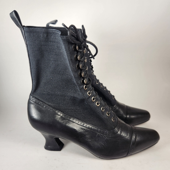 FLINGS Womens Boots Size 6 Black Leather Victorian Granny 90s Chunky Heel Shoe - Picture 2 of 11